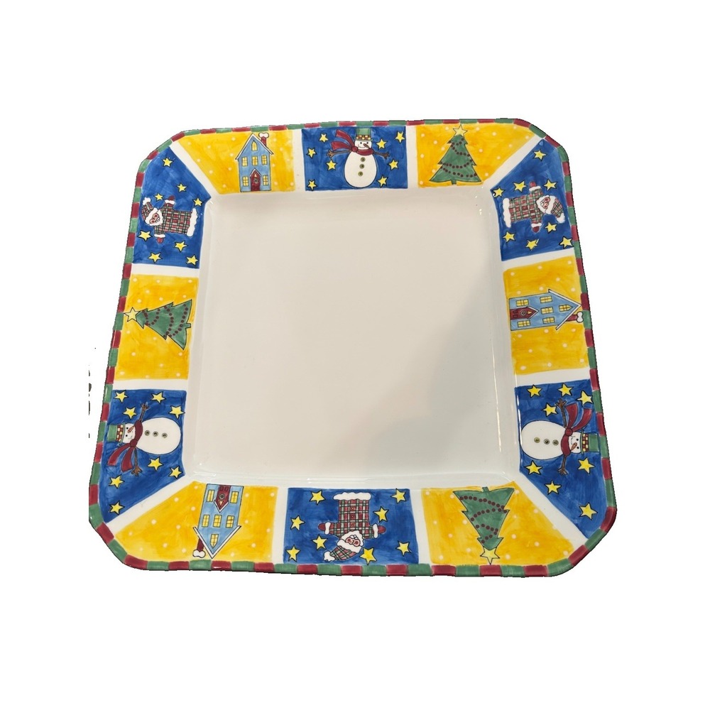 Mikasa 16" Square Holiday Serving Platter Snowman, Santa And Christmas Tree